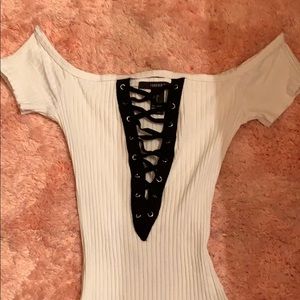 Off the shoulder tie up bodysuit